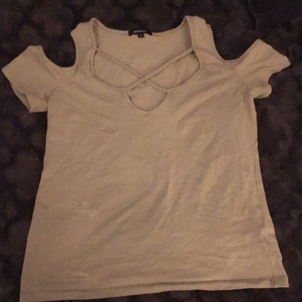 Olive green cold shoulder criscross top